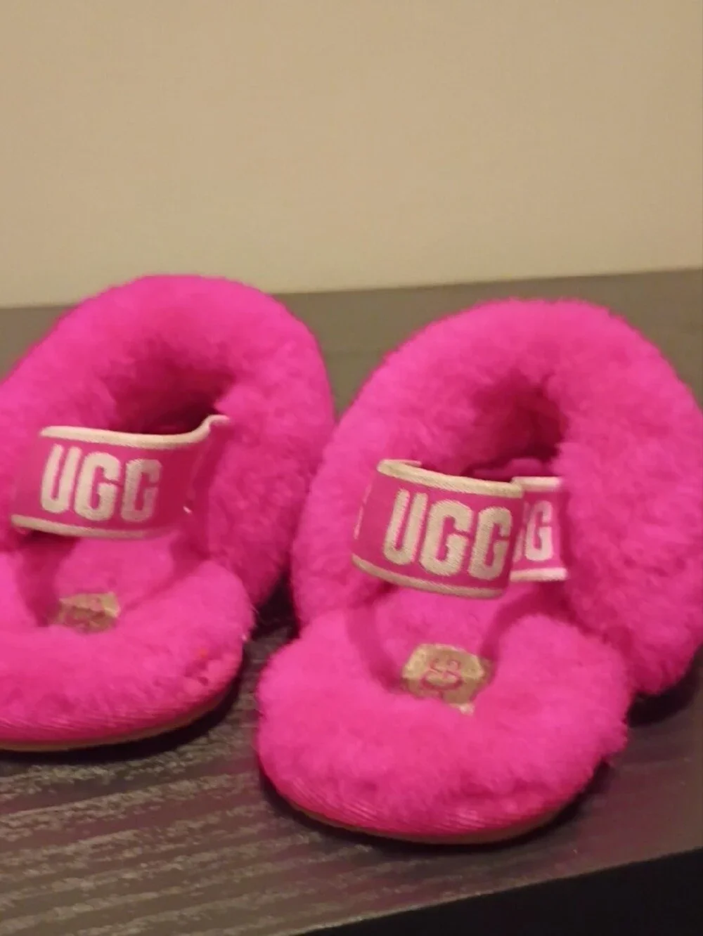 UGG Kids Hot Pink Fuzzy Slide Sandals